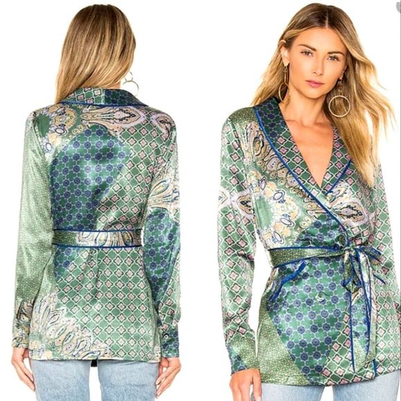 House of Harlow 1960 Green Patterned Wrap Jacket - Picture 3 of 9